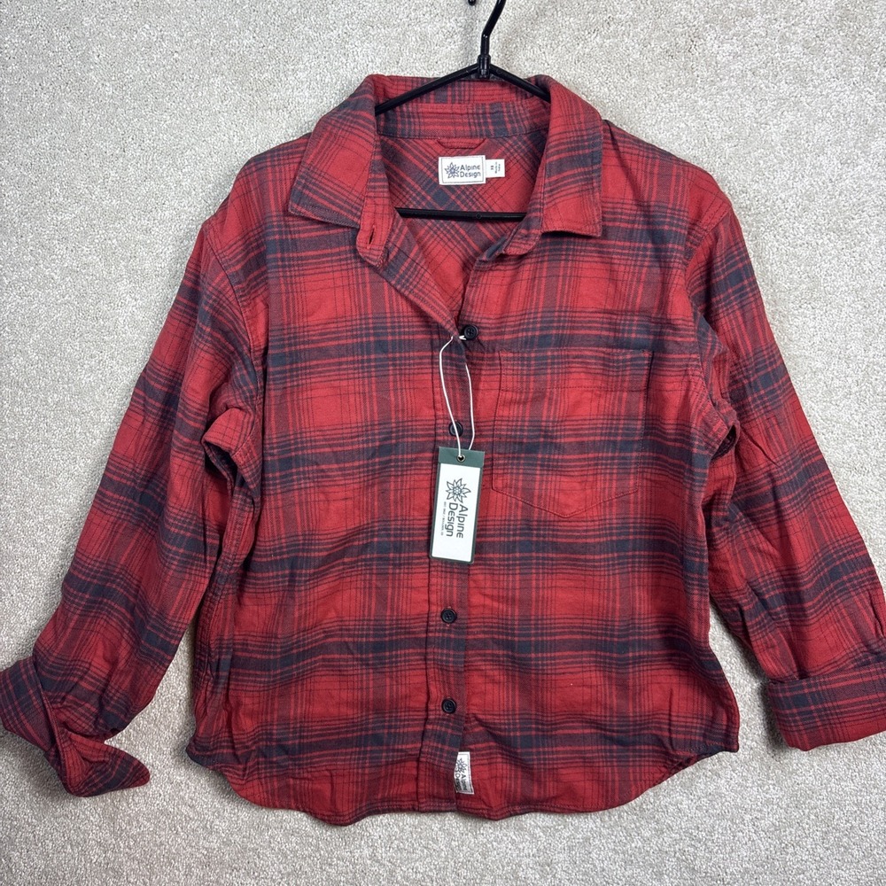 Alpine Design Shirt Womens XS Red Bison Plaid Hike‎ Camp Midweight Flannel NEW